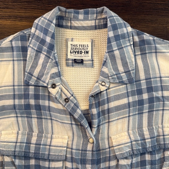 American Eagle Outfitters Seriously Lived In Blue Plaid Shirt Medium - Picture 2 of 11